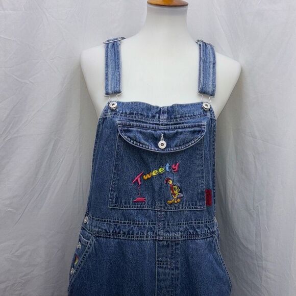 Y2K Vintage Looney Tunes Tweety Bird Paint 90s Denim Carpenter Overalls XL adult - Picture 1 of 12